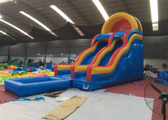 Professional Fireproof Double Water Slide With Splash Pool 3 Years Warrenty