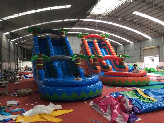 Colorful Coconut Tree Wet And Dry Inflatable Slide For Advertising