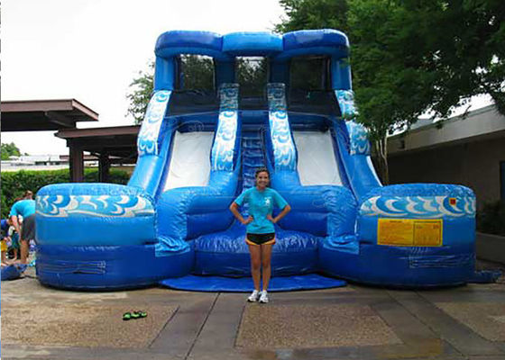 Professional Inflatable Double Water Slide With Splash Pool Three Year Warranty